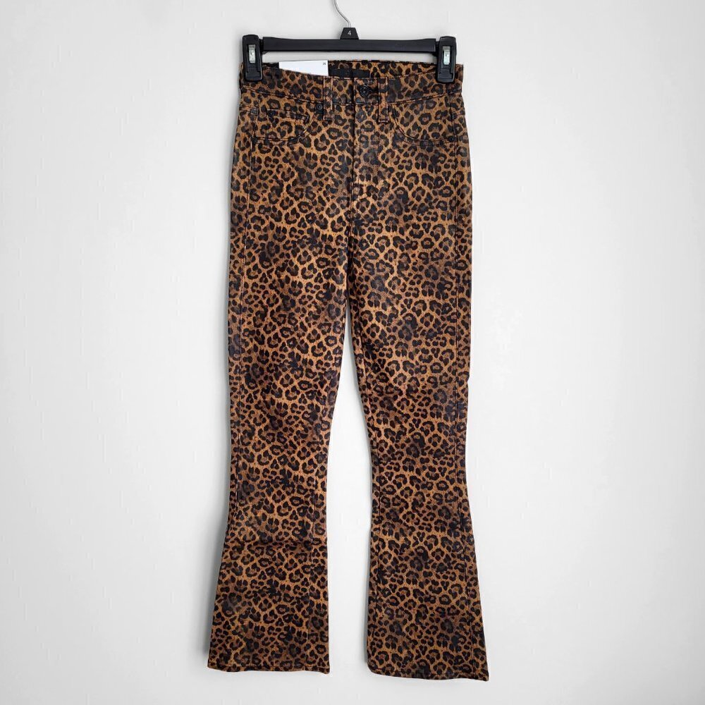 NWT 7 For All Mankind Leopard-Print High Rise Slim Fit Kick Flare Cropped Jeans - Picture 6 of 16